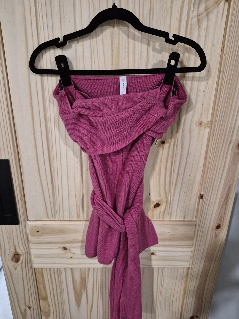 Mauve Ribbed Knit Wrap Strapless Top